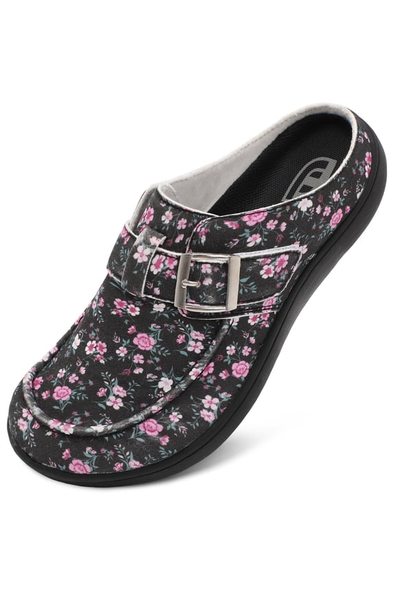 Women Wide Suede Clogs & Mules with Adjuatable Buckle