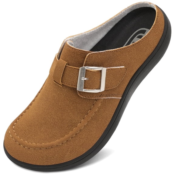 Barerun Women Wide Suede Clogs & Mules with Adjuatable Buckle