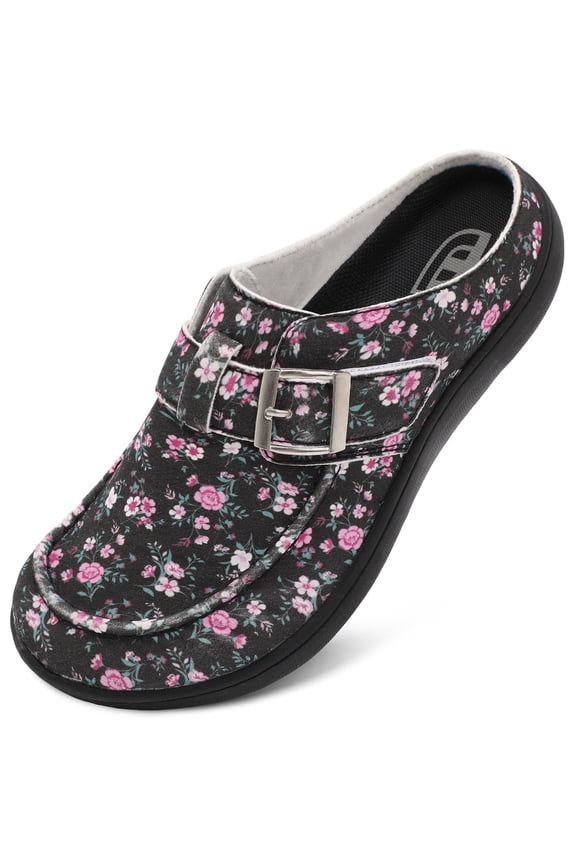 Women Wide Suede Clogs & Mules with Adjuatable Buckle