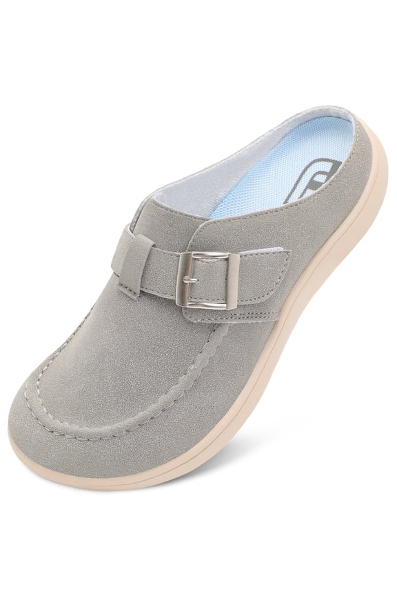 Women Wide Suede Clogs & Mules with Adjuatable Buckle
