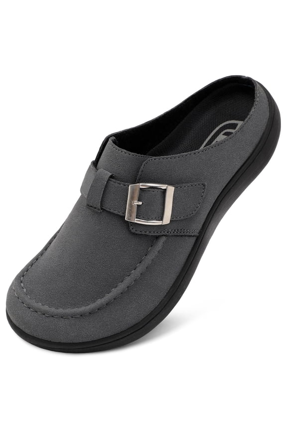 Women Wide Suede Clogs & Mules with Adjuatable Buckle