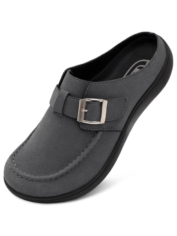 Women Wide Suede Clogs & Mules with Adjuatable Buckle