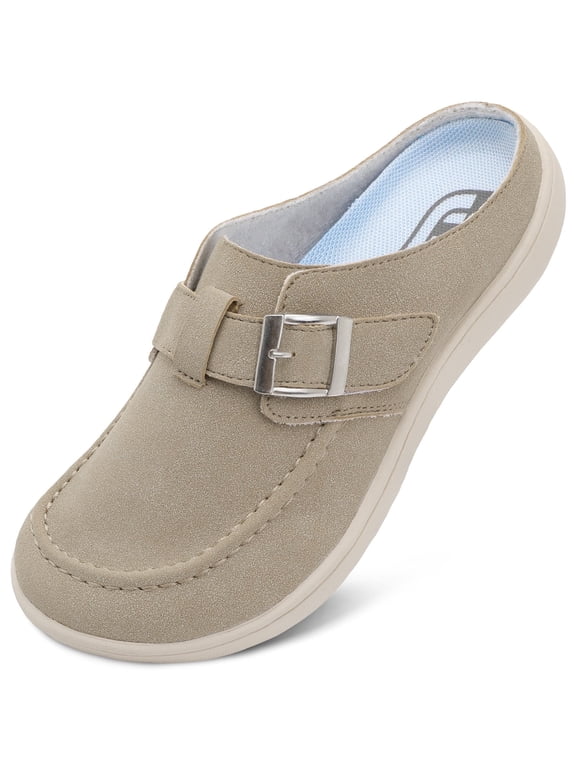 Women Wide Suede Clogs & Mules with Adjuatable Buckle
