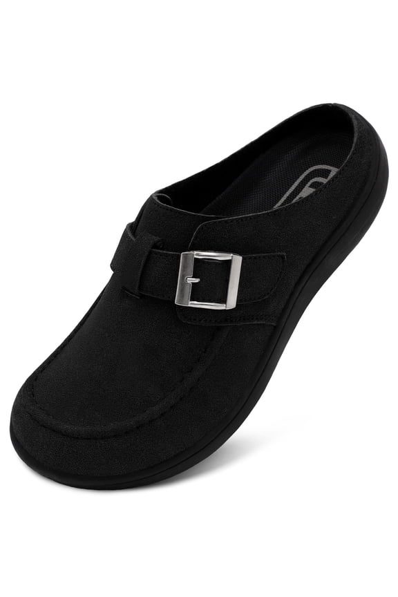 Women Wide Suede Clogs & Mules with Adjuatable Buckle
