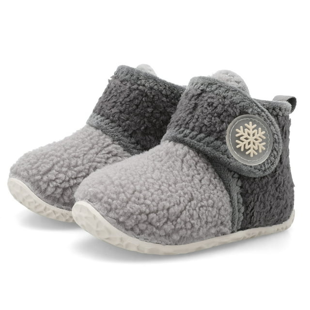 Barerun Fuzzy Slippers for Baby Girls Boys Toddler House Shoes Grey