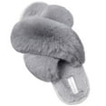 thumbnail image 1 of Barerun House Slippers for Women Cozy Cross Band Plush Slippers Grey, 1 of 7