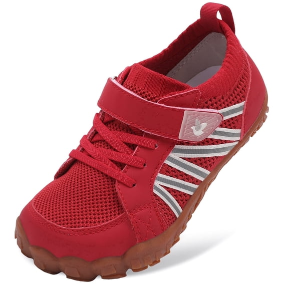 Barerun Kids Shoes Girls Boys Breathable Sneakers Flats,Wide,Anti-Slip,Anti-collision Toe Cap,Red,2 Big Kid