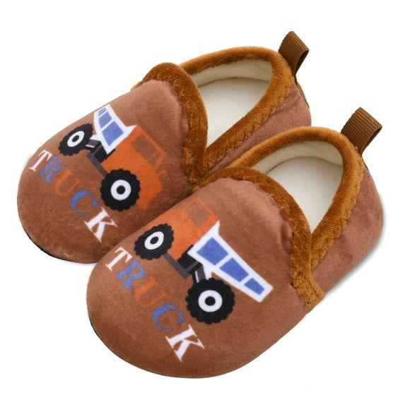 Barerun Kids Toddler Slippers Fuzzy Slippers for Boys Girls Baby with Non-Slip Rubber Sole Brown