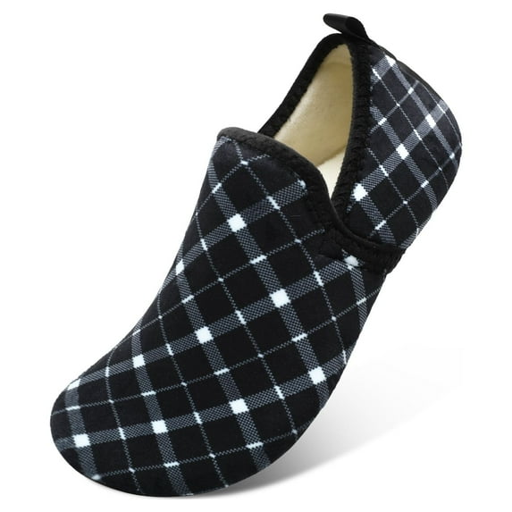 Barerun Men's Fuzzy Fleece Slipper Indoor Outdoor Warm Winter House Shoes Black/Plaid