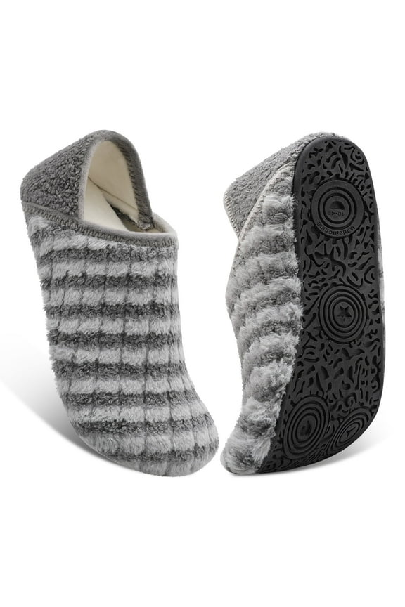 Mens Cozy Memory Foam Slippers Womens Slip On Warm House Slippers Grey