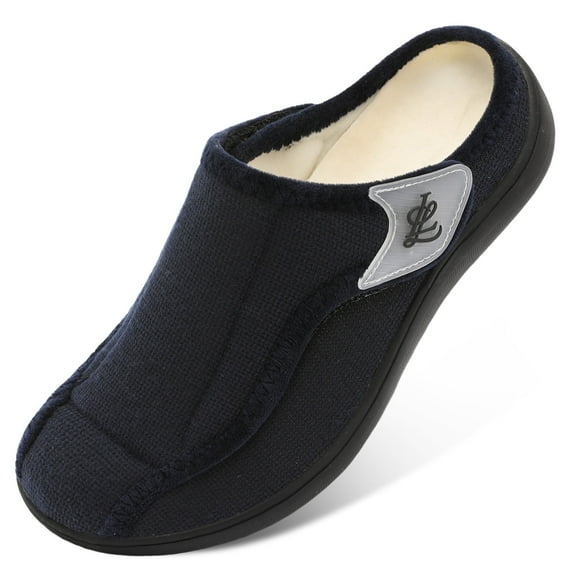Barerun Mens Wide Toe Box Diabetic Slippers Adjustable Bedroom House Slippers Elderly Comfort