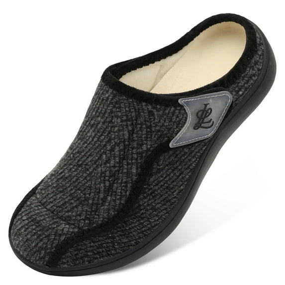 Barerun Mens Wide Toe Box Diabetic Slippers Adjustable Bedroom House Slippers Elderly Comfort