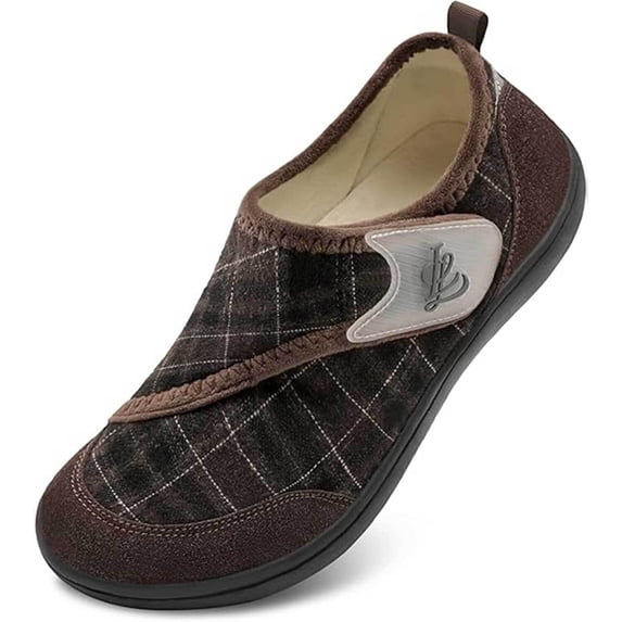 Barerun Men Diabetic Slippers Rubber Sole Adjustable Wide Indoor Outdoor House Shoes