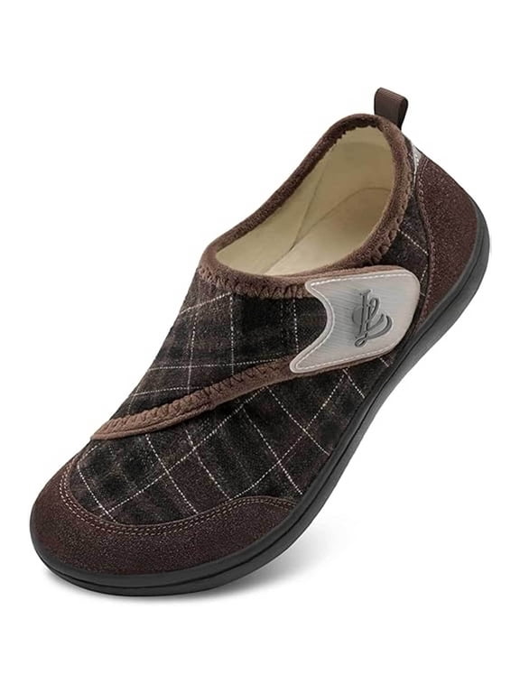 Men Diabetic Slippers Rubber Sole Adjustable Wide Indoor Outdoor House Shoes