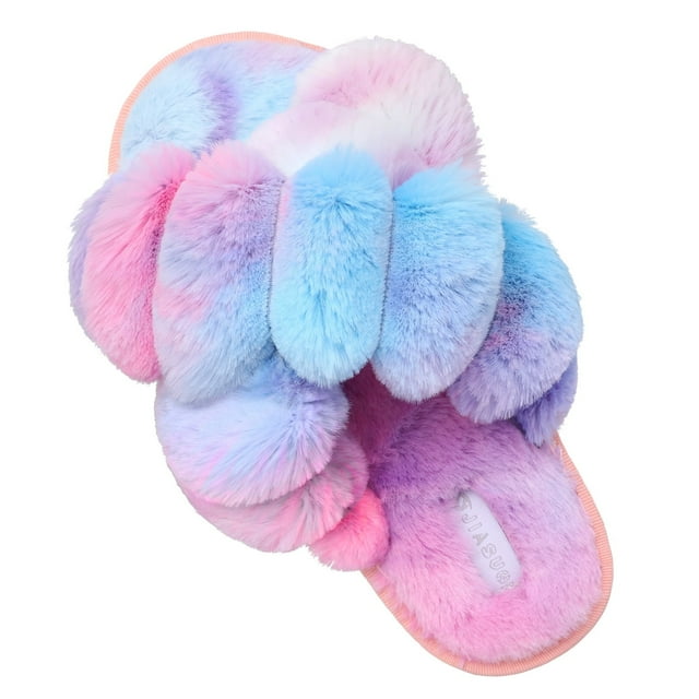 Barerun Women's Memory Foam Plush Fuzzy Slippers, Pink