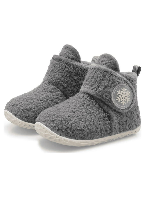 Barerun Slippers for Toddler Boys Girls Fuzzy Slippers Walking Shoes Dark Grey