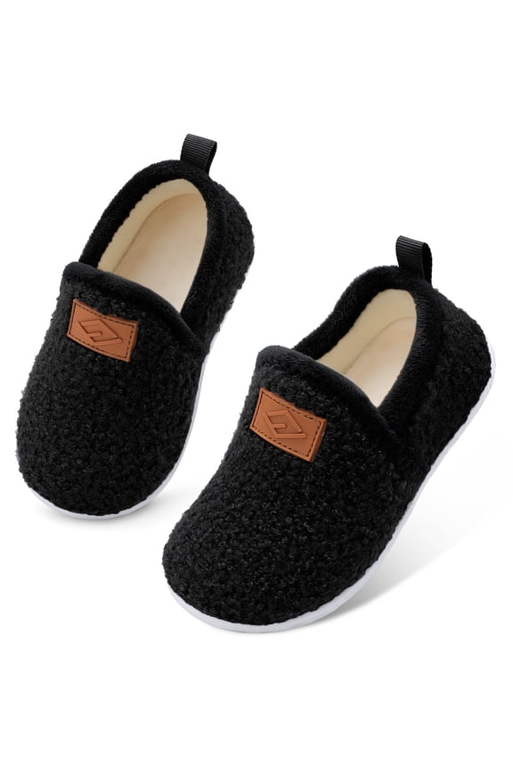 Slippers for Toddler Kids Non-Slip House Slippers Slip On Boy Girl Shoes Black