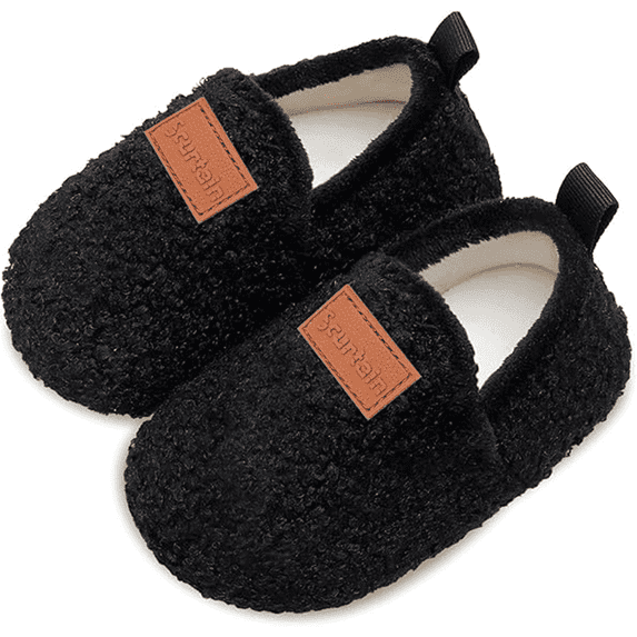Barerun Toddler Boys Girls Household Shoes Warm Home Indoor Winter Moccasin Slippers for Kids Black 5.5-6