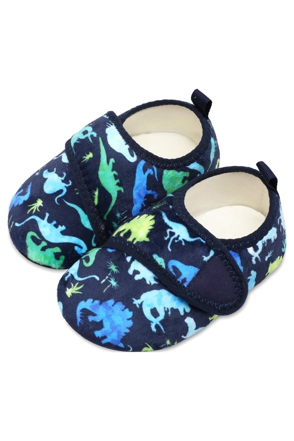 Toddler Boys Girls Rubber Sole Indoor House Slippers Lightweight Socks Shoes Blue Dinosaur 8.5-9