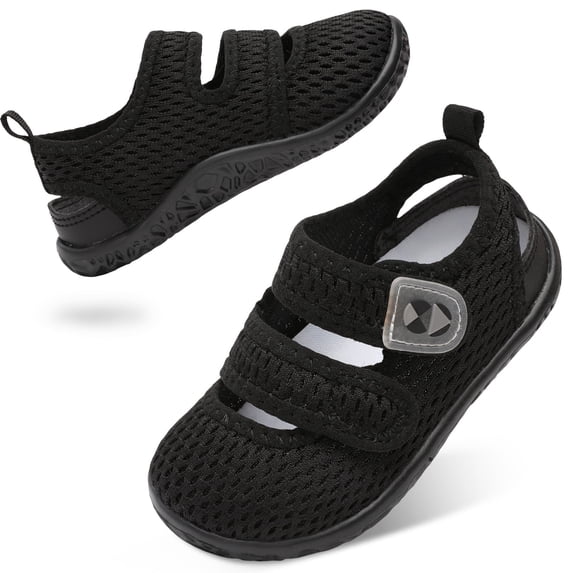 Barerun Toddler Water Shoes Washable Adjustable EVA Sandals,Wide Round Toe Black,7.5-8 Toddler