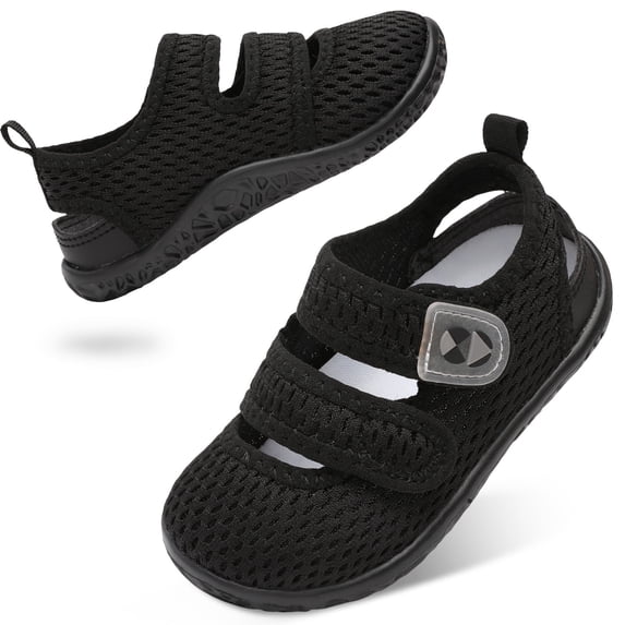 Barerun Toddler Water Shoes Washable Adjustable EVA Sandals,Wide Round Toe Black,7 Toddler