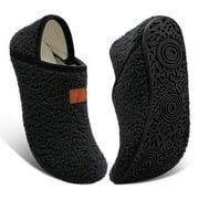 BARERUN Unisex Slippers Fuzzy House Shoes Sock with Non-slip rubber sole Mens Womens Black