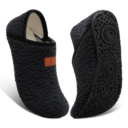 Barerun Unisex Fuzzy House Slippers with Non-slip Rubber Sole Black