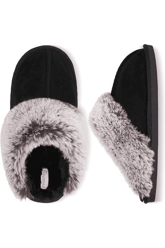 Barerun Winter Fuzzy House Slippers Plush Faux Fur Fluffy Flats Slippers Warm Memory Foam Slide Shoes for Women