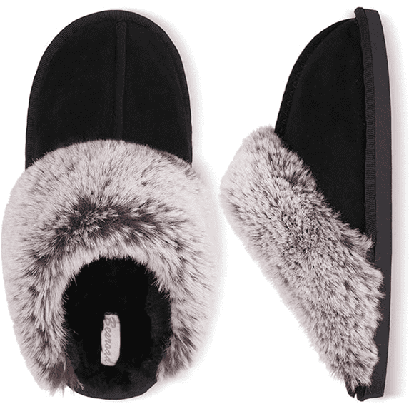 Barerun Winter Fuzzy House Slippers Plush Faux Fur Fluffy Flats Slippers Warm Memory Foam Slide Shoes for Women