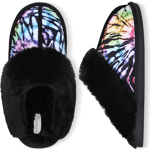 Barerun Winter Fuzzy House Slippers Plush Faux Fur Fluffy Flats Slippers Warm Memory Foam Slide Shoes for Women