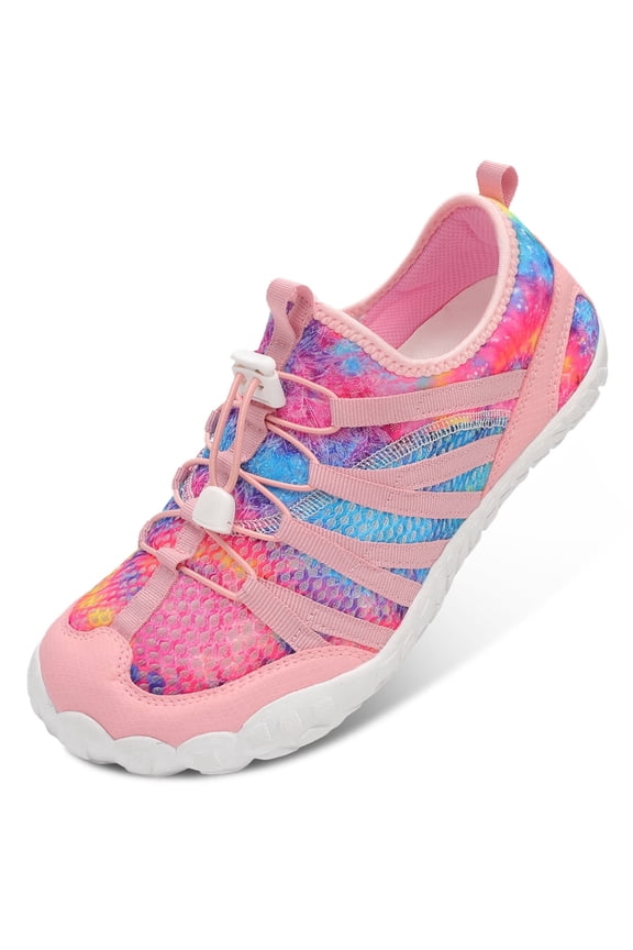 Unisex Water Shoes Quick-Dry Barefoot Aqua Socks, Wide Platform Closed Toe,MultiPink,8.5 Women/7 Men