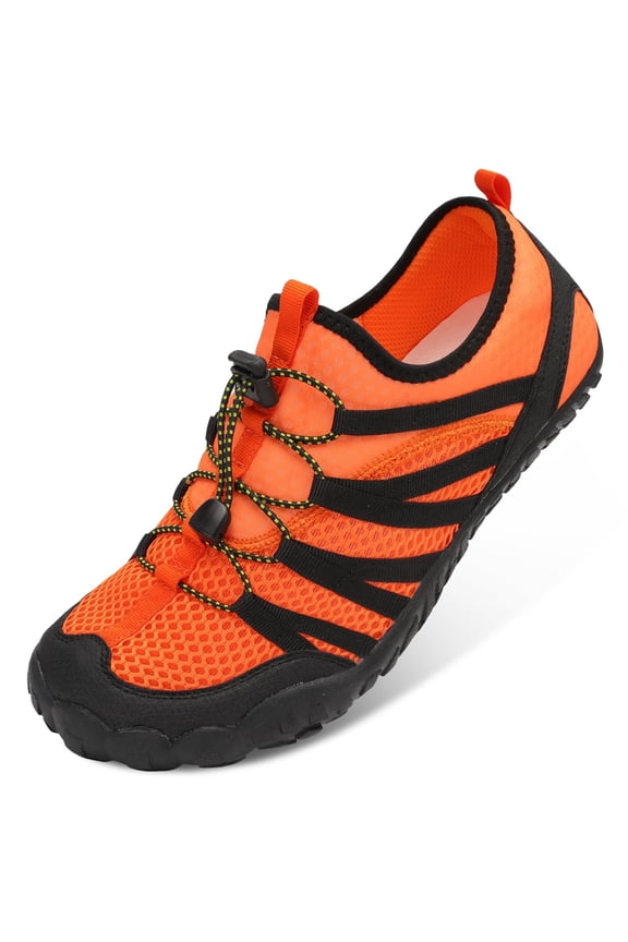 Unisex Water Shoes Quick-Dry Barefoot Aqua Socks, Wide Platform Closed Toe,Orange,8.5 Women/7 Men