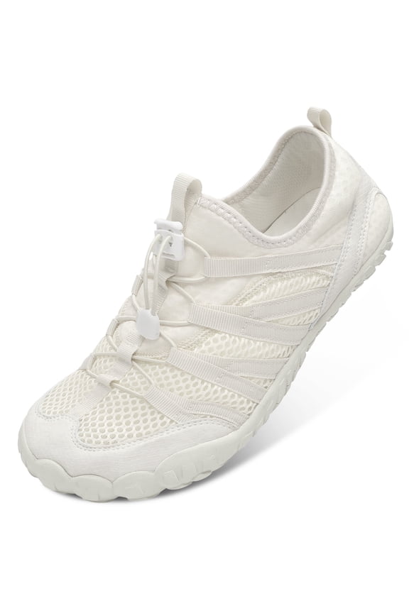 Unisex Water Shoes Quick-Dry Barefoot Aqua Socks, Wide Platform Closed Toe,White,12 Women/11 Men