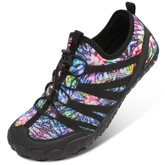 Barerun Unisex Water Shoes Quick-Dry Barefoot Aqua Socks, Wide Platform Closed Toe, MultiBlack,8.5 Women/7 Men