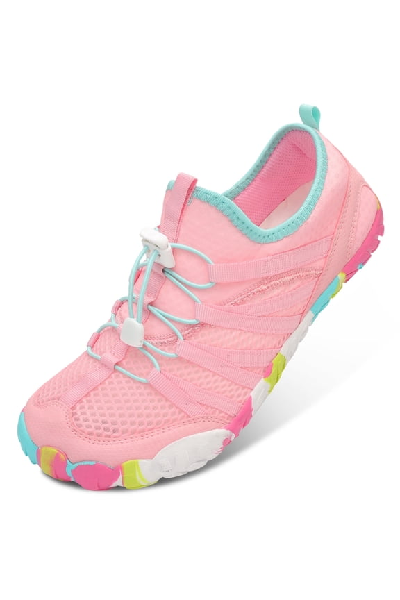 Unisex Water Shoes Quick-Dry Barefoot Aqua Socks, Wide Platform Closed Toe,Pink,7.5 Women/6 Men