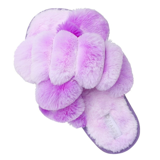 Barerun Women Plush Memory Foam Comfort Fuzzy Fluffy House Slippers, Purple
