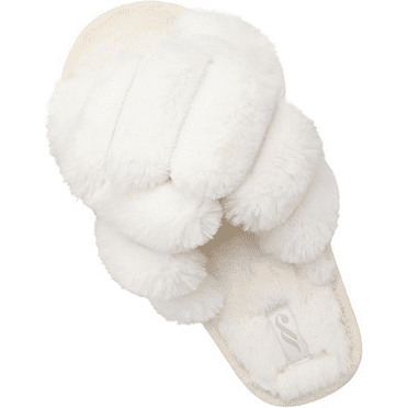 Barerun Women's Open Toe Slippers Fuzzy Fluffy House Slippers for Women Cozy Criss Cross Furry Slides Slippers 10-11