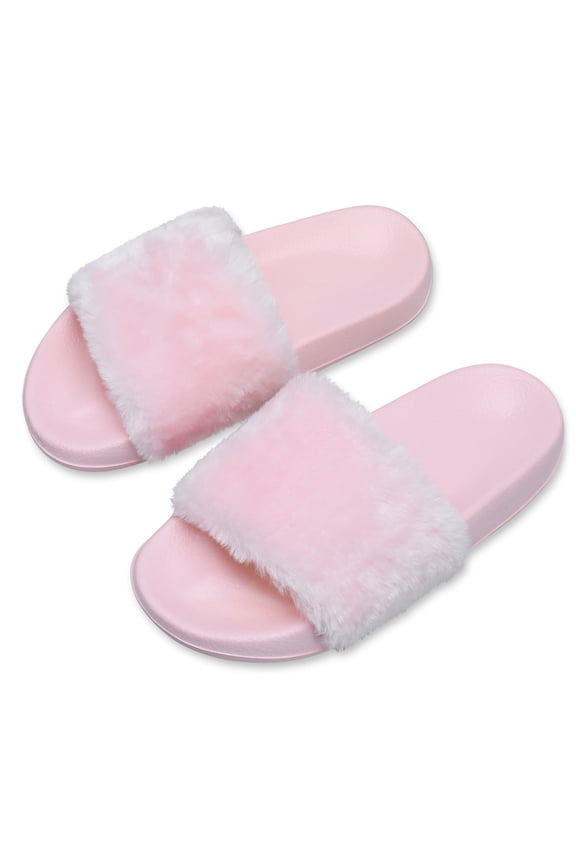 Women's Fuzzy Faux Fur Open Toe Slides Slippers