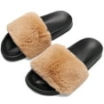 thumbnail image 1 of Barerun Women's Fuzzy Faux Fur Open Toe Slides Slippers, 1 of 8