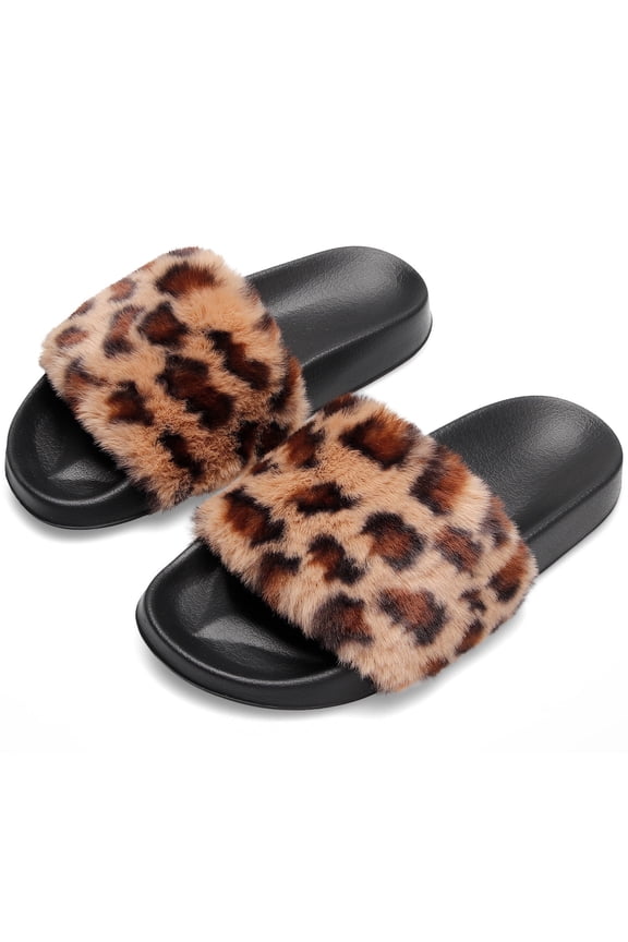 Women's Fuzzy Faux Fur Open Toe Slides Slippers