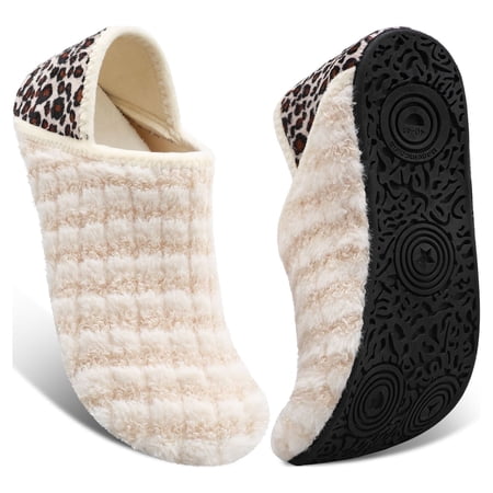 Barerun Womens Mens Slippers House Slipper Slip On Fuzzy House Shoes Indoor/Outdoor Beige
