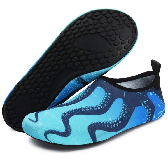 Barerun Womens Mens Water Shoes Aqua Socks for Water Aerobics Blue 10.5-11 Women / 8-9 Men