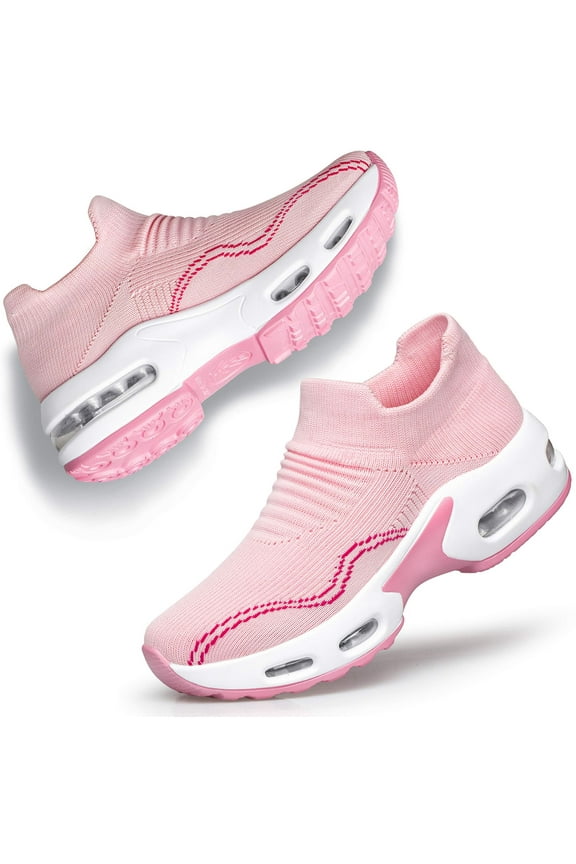 Womens Slip on Walking Shoes Mesh Air Cushion Platform Sneakers Non Slip Running Shoes