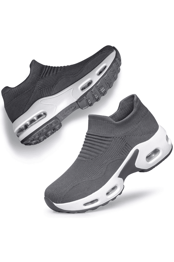 Womens Slip on Walking Shoes Mesh Air Cushion Platform Sneakers Non Slip Running Shoes