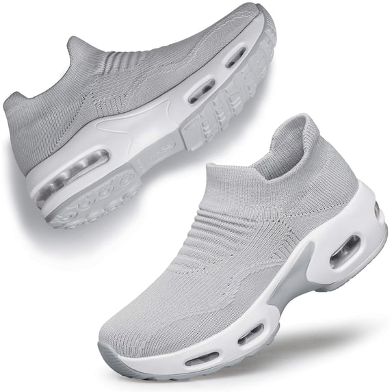 Barerun Womens Slip on Walking Shoes Mesh Air Cushion Platform Sneakers Non Slip Running Shoes