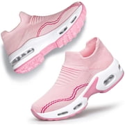 Womens Slip on Walking Shoes Mesh Air Cushion Platform Sneakers Non Slip Running Shoes