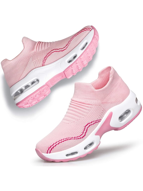 Womens Slip on Walking Shoes Mesh Air Cushion Platform Sneakers Non Slip Running Shoes