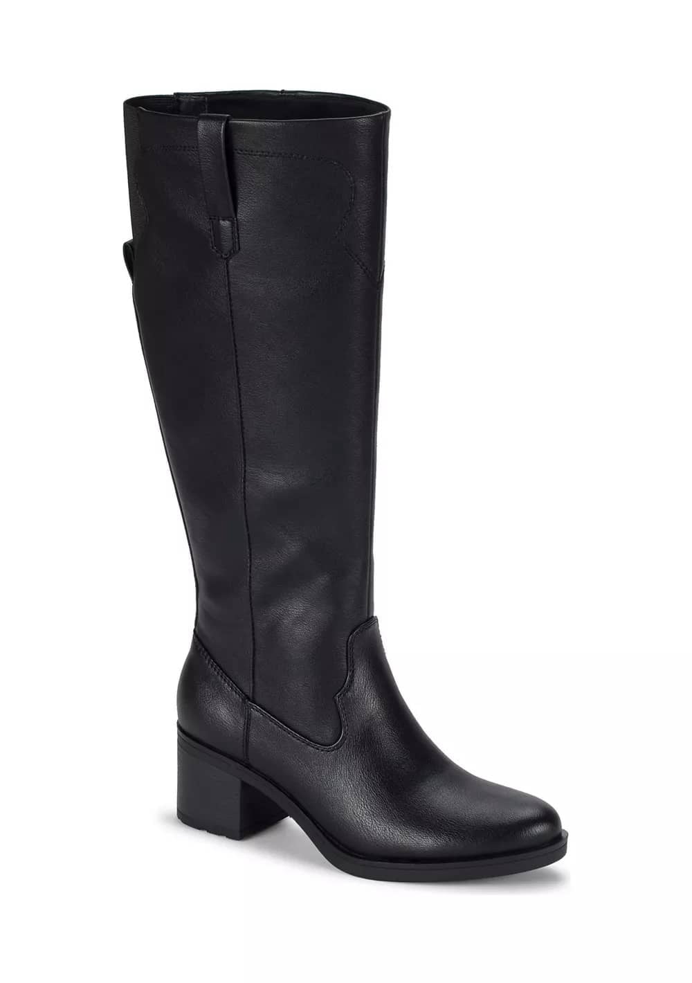 Cinnamon Faux Leather Block Heel Tall Riding Boots