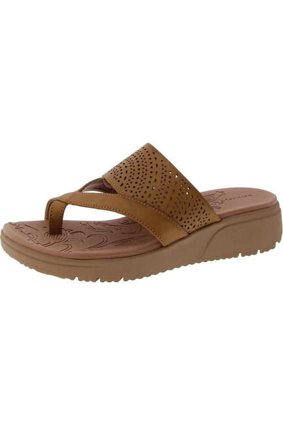 Womens BRETT Toe Loop Faux Leather Wedge Sandals