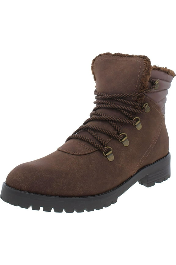 Womens Dennison Faux Suede Faux Fur Hiking Boots